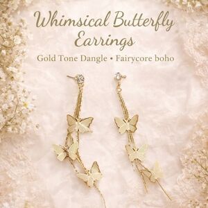 New Gold Butterfly Long Dangle Earrings 18K Gold Plated